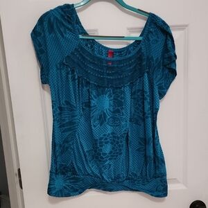 Pure Energy Blue Ruffled Cap Sleeve Blouse